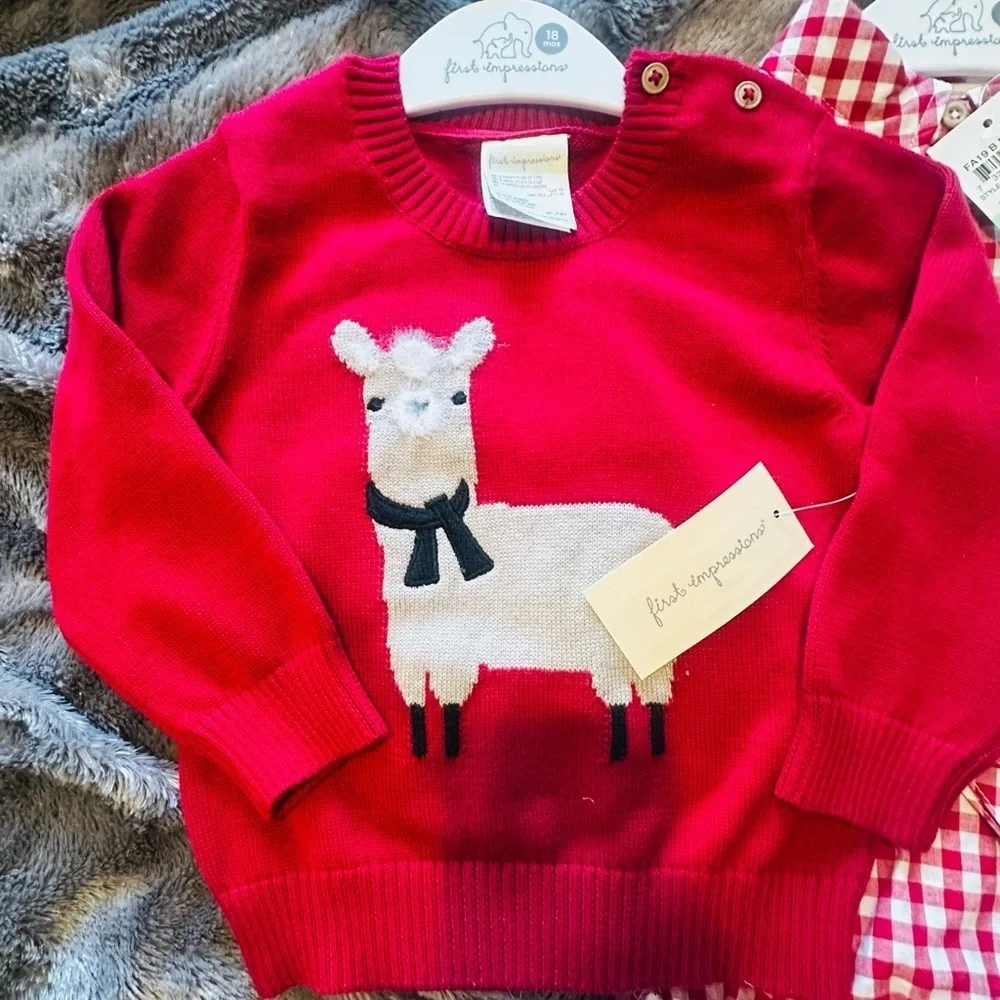 First Impressions Bold Red Sweater and Shirt Set